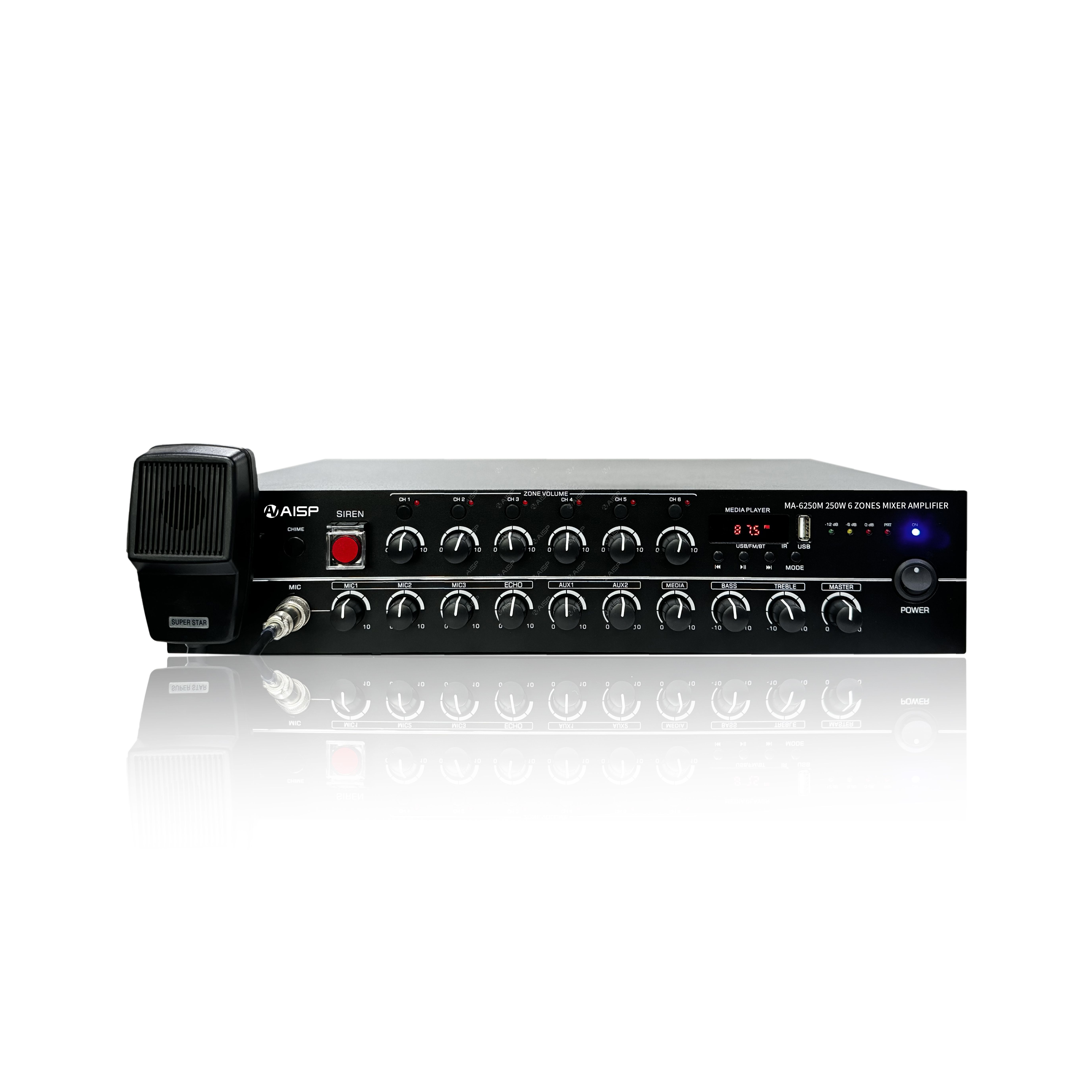 MA-6550M 6 Zone 550W Siren Mixer Amplifier with USB/FM/BT/SD/Handheld MIC